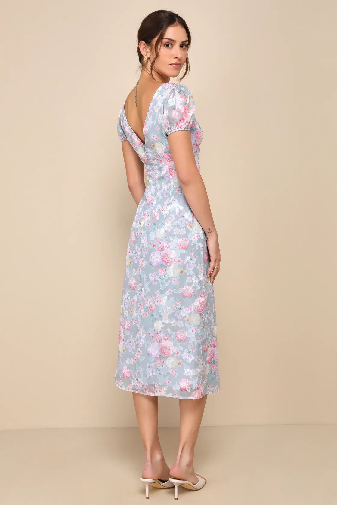 Elegant Personality Slate Blue Floral Burnout Midi Dress | Lulus