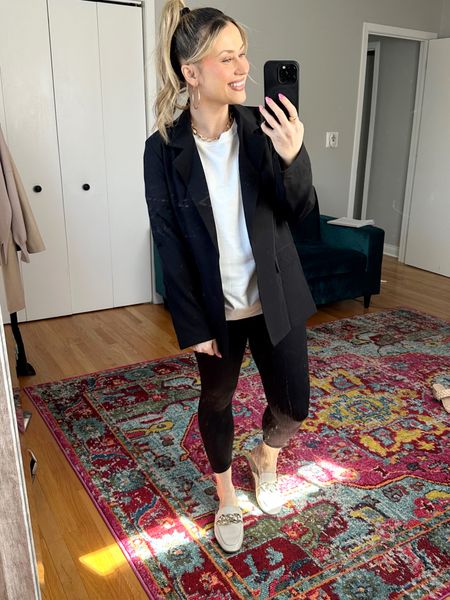 Workwear / this oversized blazer is perfect for the office or for an everyday spring outfit / linked my oversized sweatshirt, leggings, mules and gold necklace and hoops 

#LTKworkwear #LTKSale #LTKunder50