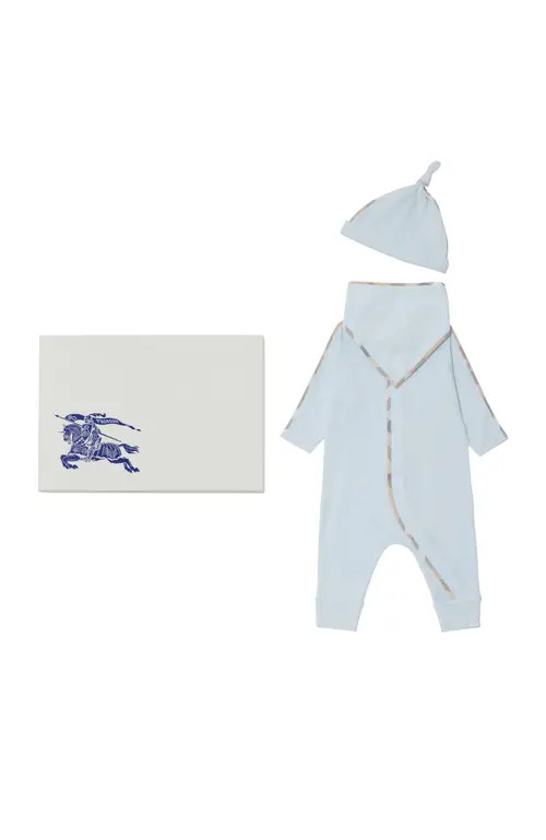 burberry Stretch Cotton Three-piece Baby Gift Set in Bright Sky Blue at Nordstrom, Size 9M | Nordstrom