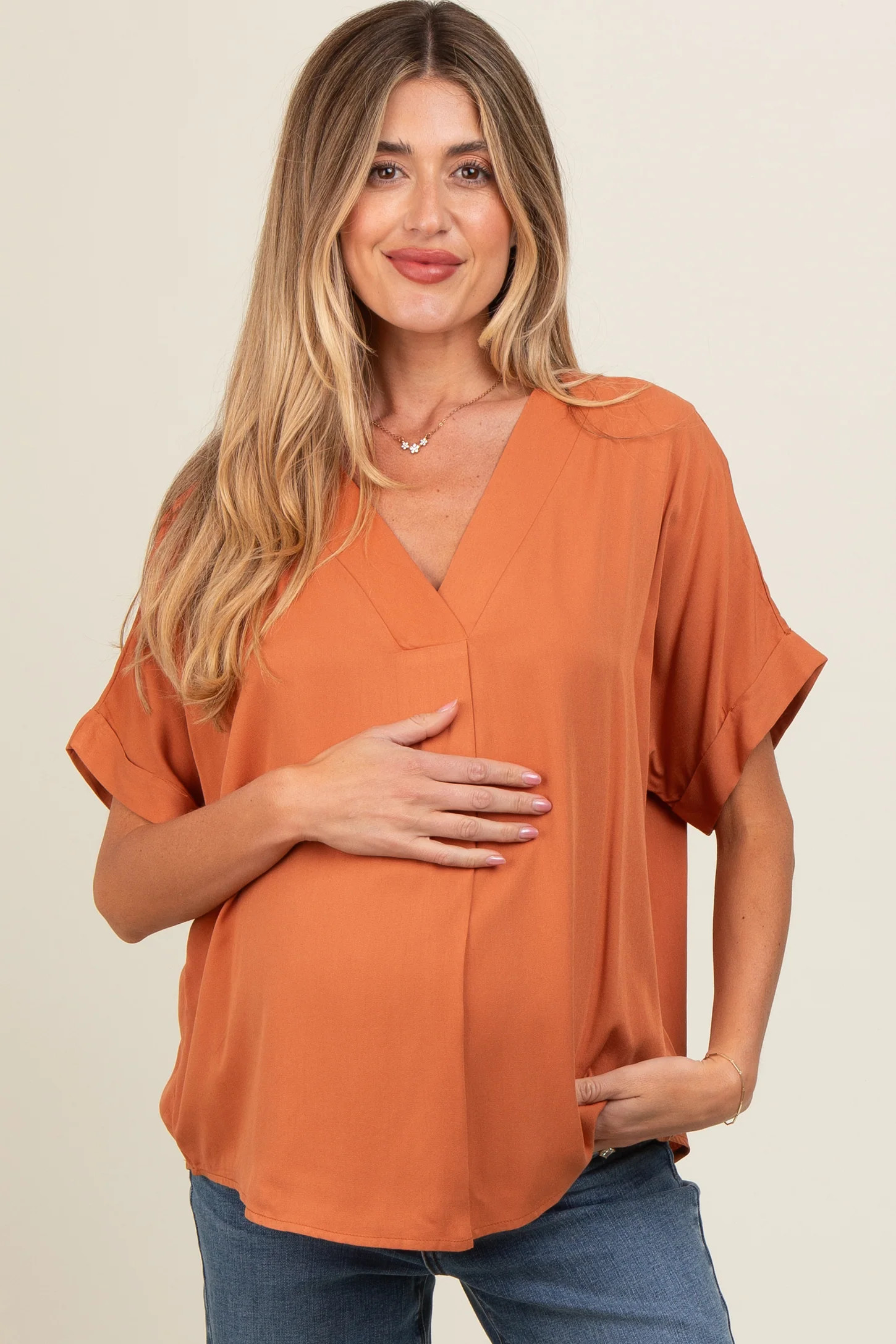 Olive V-Neck Pin-Tuck Detail Maternity Top | PinkBlush Maternity