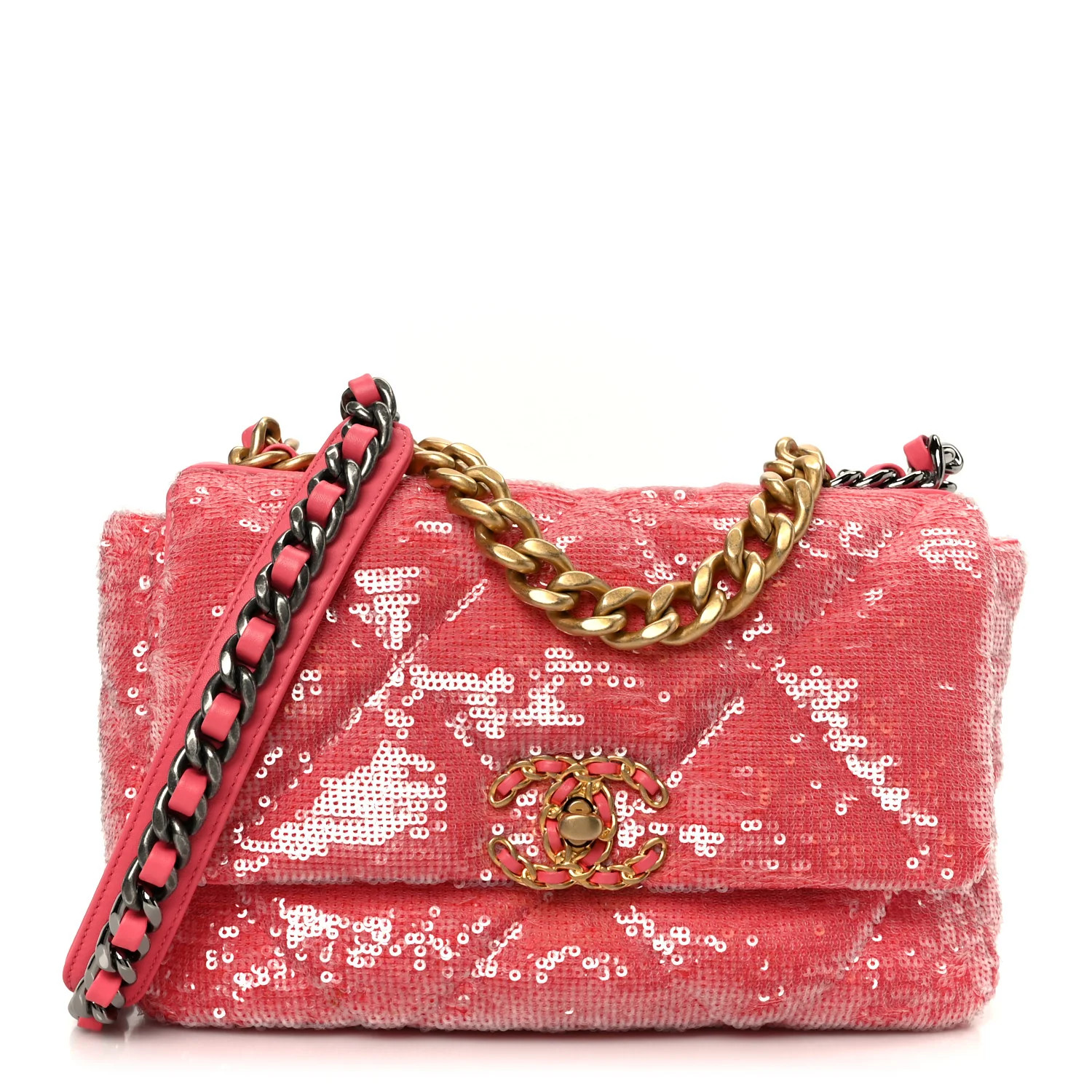 Sequin Quilted Medium Chanel 19 Flap Coral | FASHIONPHILE (US)
