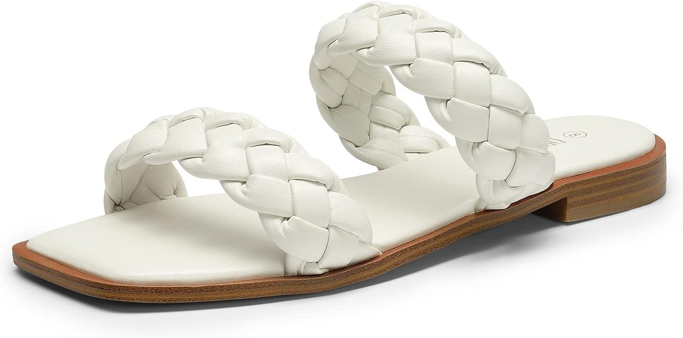 DREAM PAIRS Women's Braided Sandals Slip on Slides Two Straps Square Toe Dressy for Summer | Amazon (US)