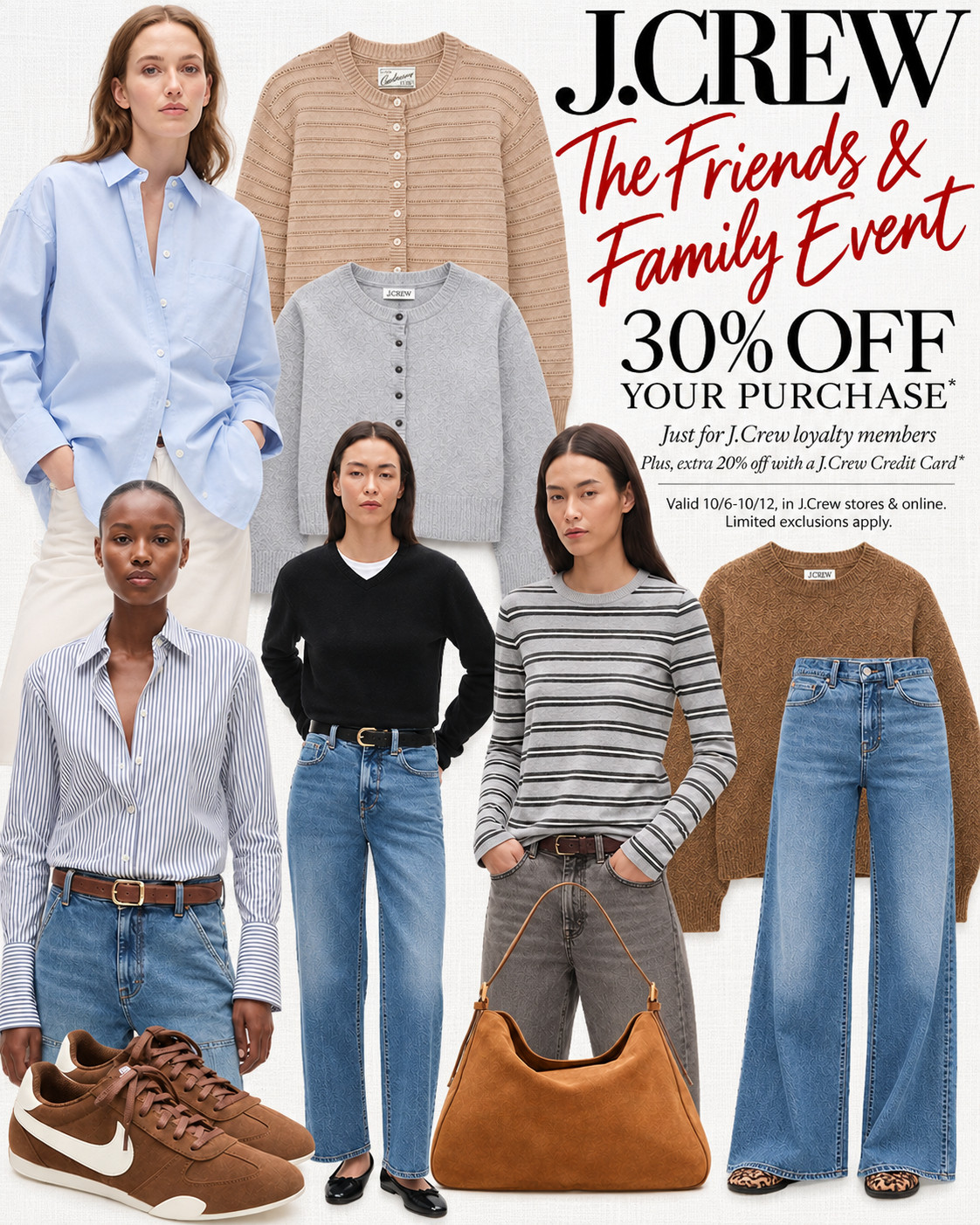 J.Crew's Friends & Family Event is here, and it's the perfect excuse to refresh your fall wardrobe! From classic cashmere and everyday denim to the sweaters, sneakers, and bags you'll wear on repeat, these are some of my favorite finds.

Take 30% OFF your purchase through 10/12 for J.Crew loyalty members! Limited exclusions apply. Shop my picks here! 

 
