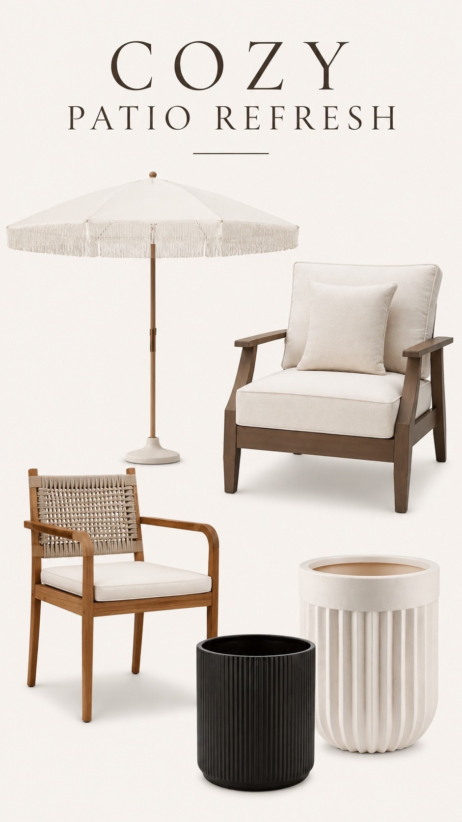 Cozy Patio Refresh Favorites

Refresh your outdoor space with timeless patio pieces that blend comfort and style. From woven accent chairs and cozy lounge seating to designer-inspired planters and a beautiful fringe umbrella, these finds create the perfect outdoor retreat for late summer and early fall. Neutral, elevated, and made for relaxing outdoors.

#LTKSeasonal #LTKSaleAlert #LTKHome