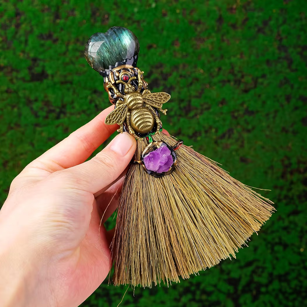 Natural Labradorite Magic Broom Love Crystal Witch Broom Reiki Healing Crystal Handmade for Clean... | Amazon (US)