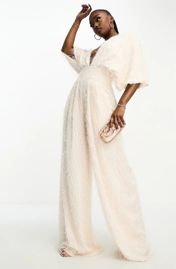 Fluffy Plunge Neck Wide Leg Jumpsuit | Nordstrom