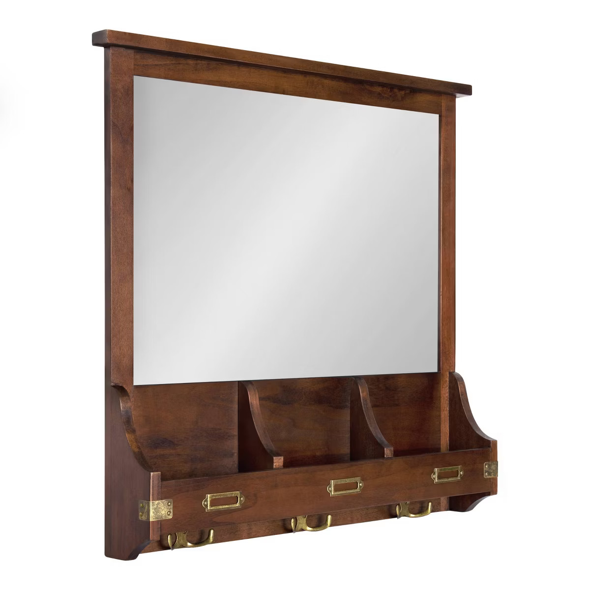 24" x 24" Stallard Wood Wall Mirror with Hooks Walnut Brown - Kate and Laurel | Target