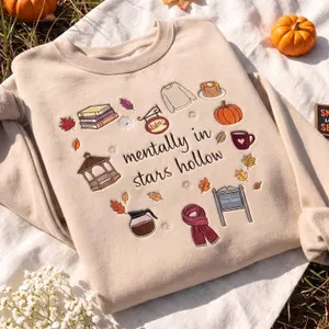 Mentally in Stars Hollow Embroidered Sweatshirt, Cozy Fall Crewneck, Coffee Book Pumpkin Autumn S... | Etsy (Global)