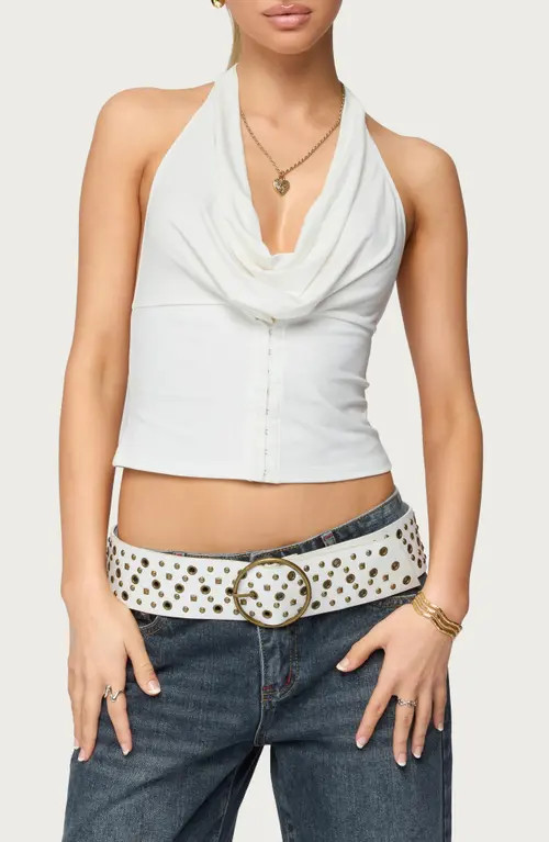 EDIKTED Crop Halter Top in White at Nordstrom, Size X-Small | Nordstrom