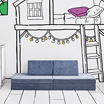 Yourigami Kids and Toddler Play Couch, Convertible Folding Sofa, Durable Foam Modular Design, Blu... | Amazon (US)
