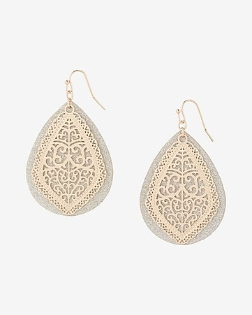 Teardrop Glitter Filigree Drop Earrings | Express