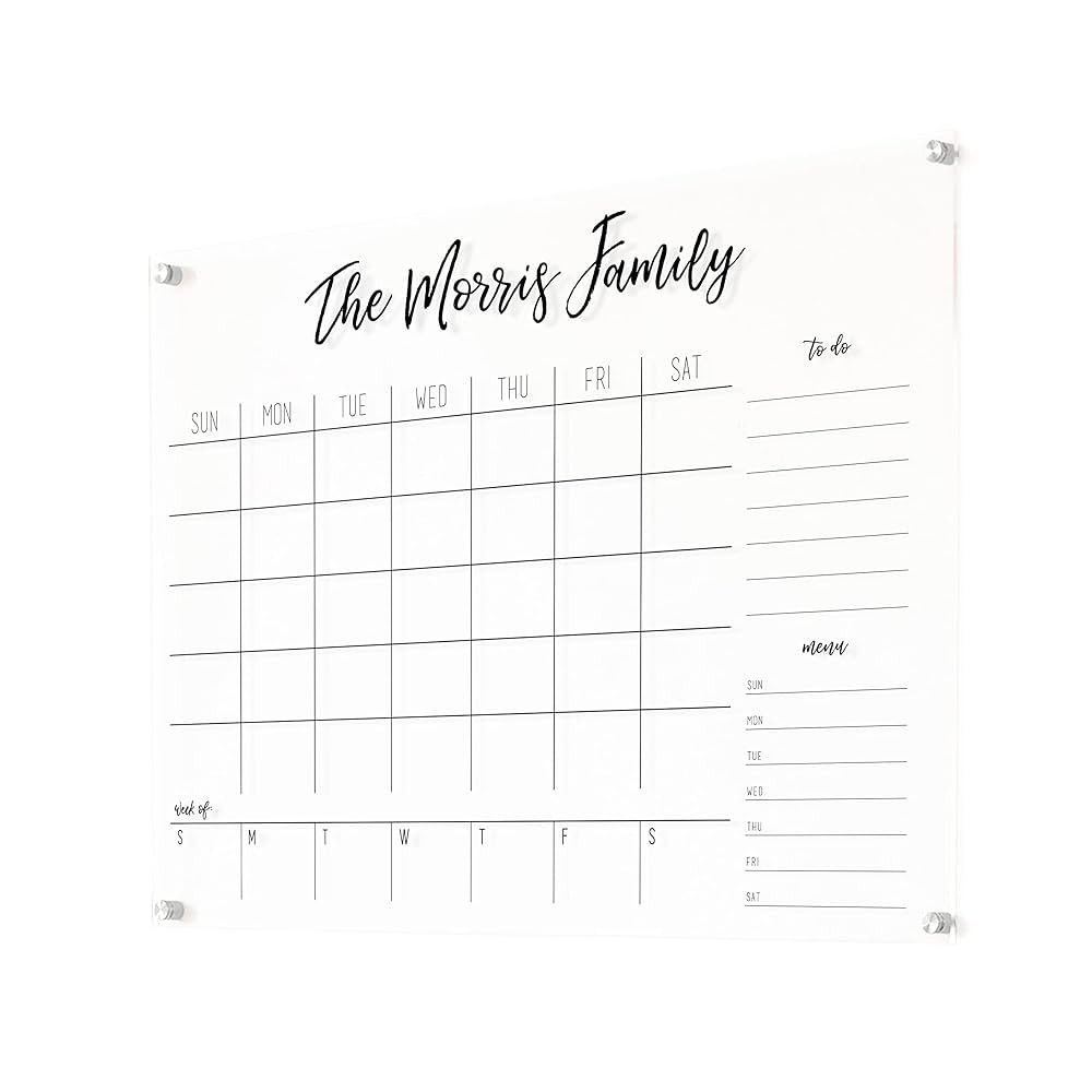 Acrylic Calendar - 26x38 - personalized calendar, wall calendar, dry erase standoff acrylic wall ... | Amazon (US)