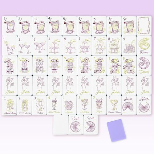 Arrowbash 160pcs 1.2 Inch American Mahjong Tiles Set, Double Layer Modern Mahjong, Cocktail Hand Drawn Design White Face Dark Purple Back Melamine Tiles for Party & Family Game | Amazon (US)