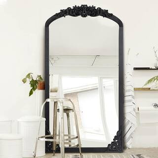 28 in. W x 67 in. H Classic Arch-Top Wood Framed Black Full-Length Floor Mirror | The Home Depot