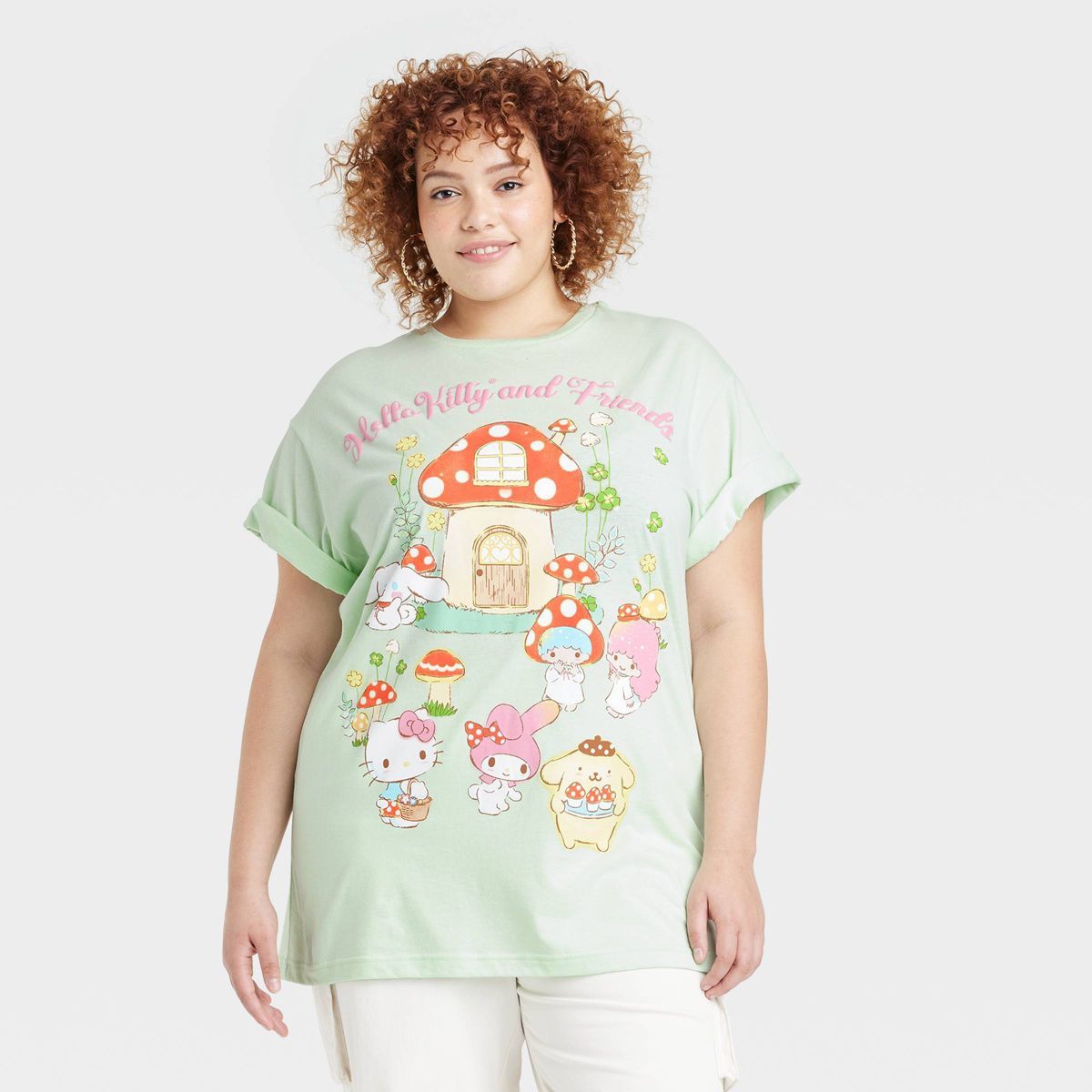 Women's Hello Kitty and Friends Mushroom Oversized Short Sleeve Graphic T-Shirt - Aqua Green | Target