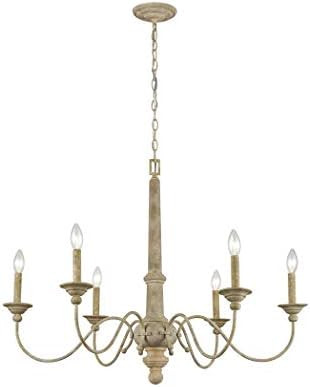 CLAXY 6 Lights Rustic Distressed Oak Wooden Straw Candle Chandelier | Amazon (US)