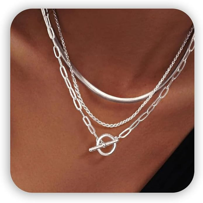 Layered Necklace Set for Women, 3 Pcs Dainty Stackable Necklaces with Snake Chain Rope Chain Pape... | Amazon (US)
