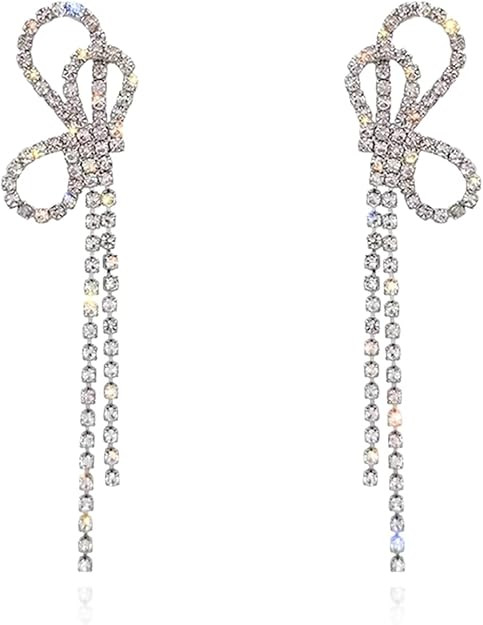 Luxval Rhinestones Earrings for Women silver rhinestone earrings Sparkly Long Linear Dangle Earri... | Amazon (US)