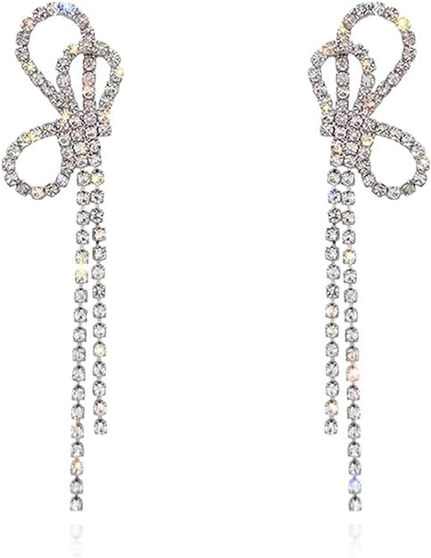 Luxval Rhinestones Earrings for Women silver rhinestone earrings Sparkly Long Linear Dangle Earri... | Amazon (US)