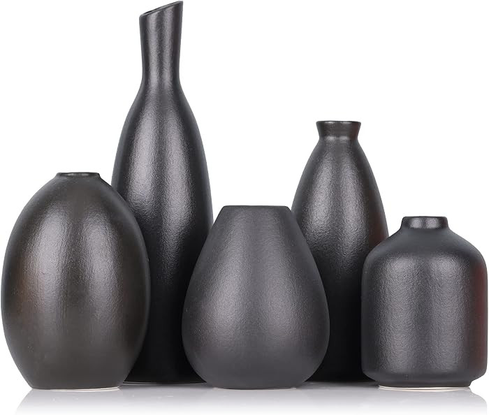 Black Ceramic Bud Vases Set of 5, Farmhouse & Mantle Decor, Home Decoration for Living Room, Kitc... | Amazon (US)