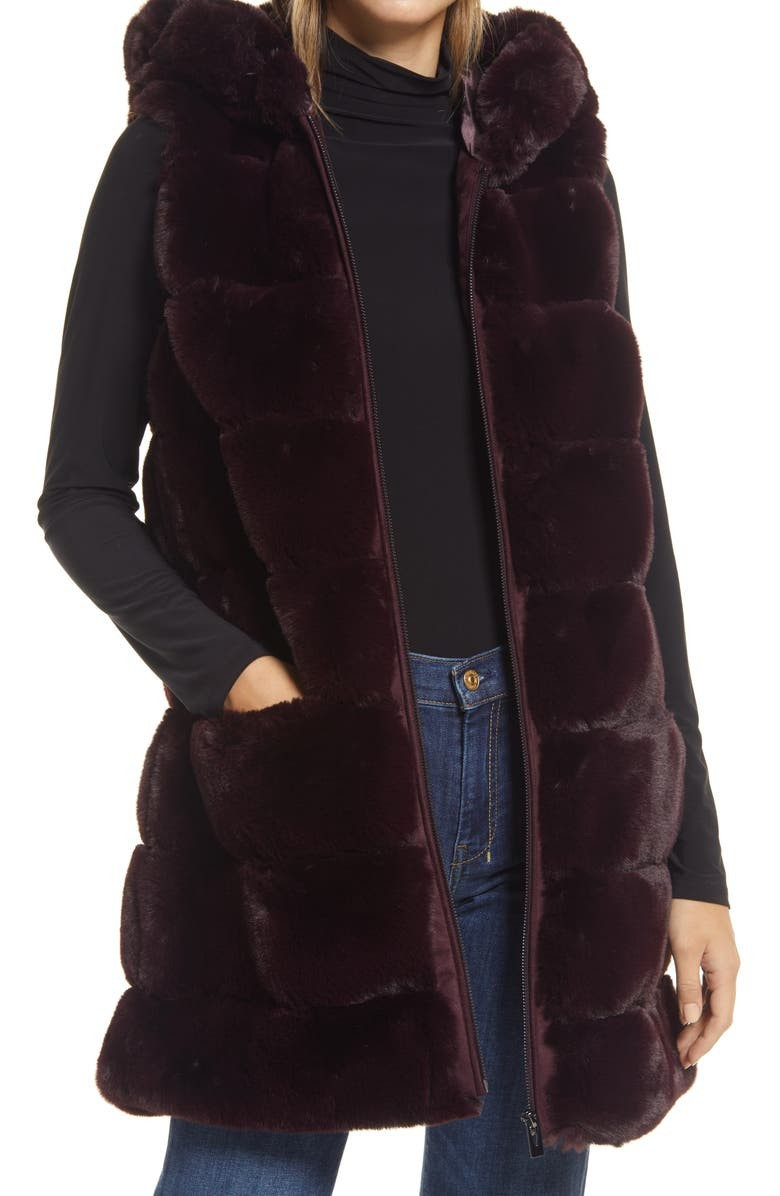 Grooved Faux Fur Hooded Vest | Nordstrom