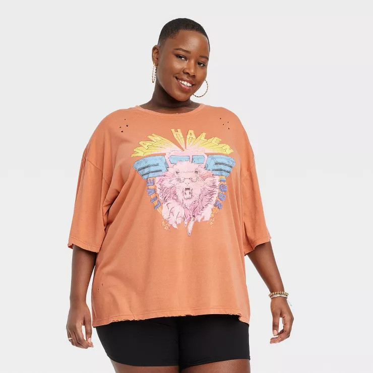 Women's Van Halen Short Sleeve Oversized Graphic T-Shirt - Orange | Target