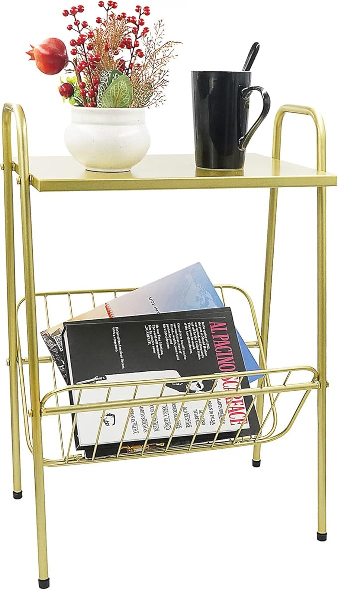Jbikao Gold Side Table, Accent Table with Storage Holder for Couch End Table Magazine Table Bedsi... | Amazon (US)