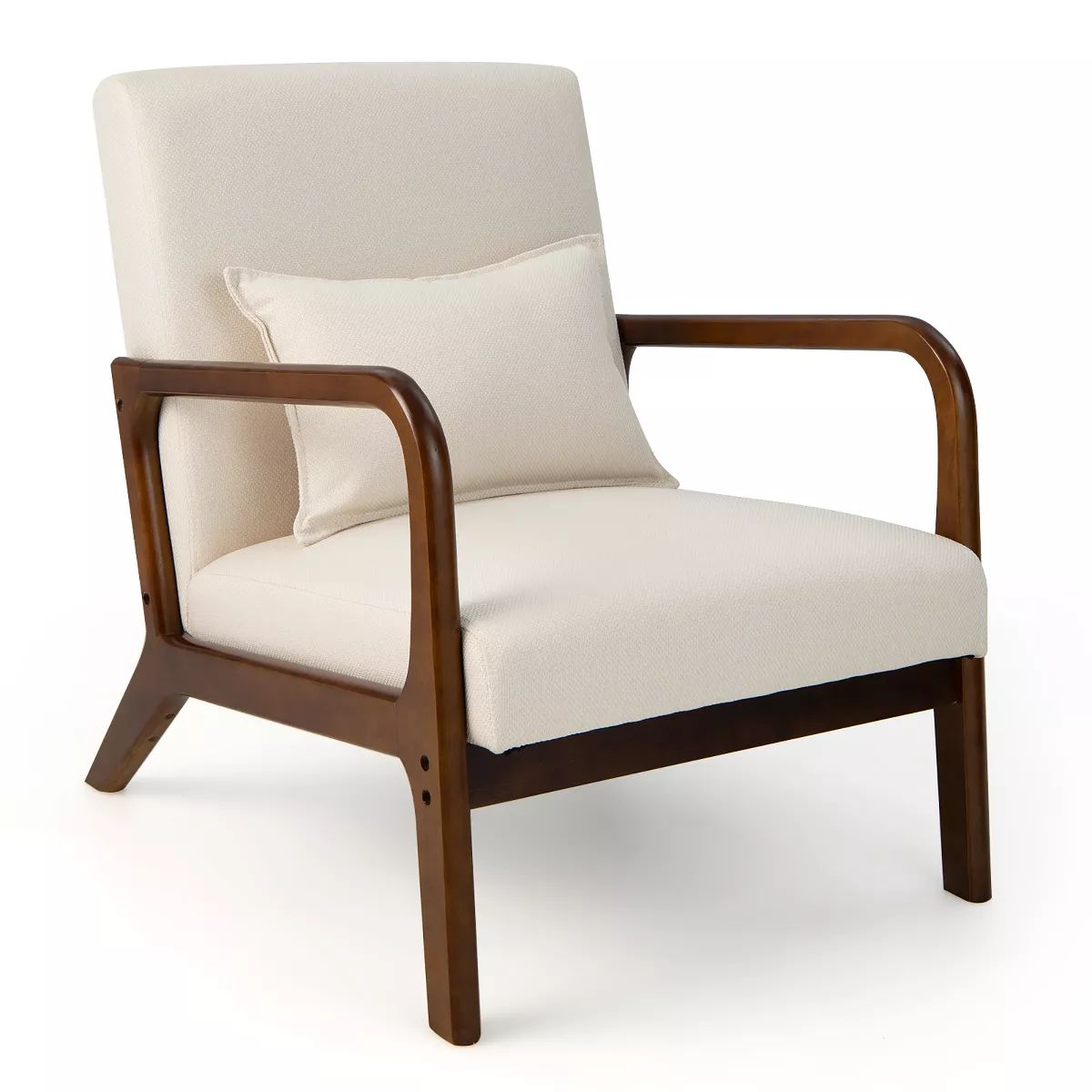 Costway Modern Accent Chair Leisure Armchair with Rubber Wood Frame & Lumbar Pillow Gray/Beige | Target