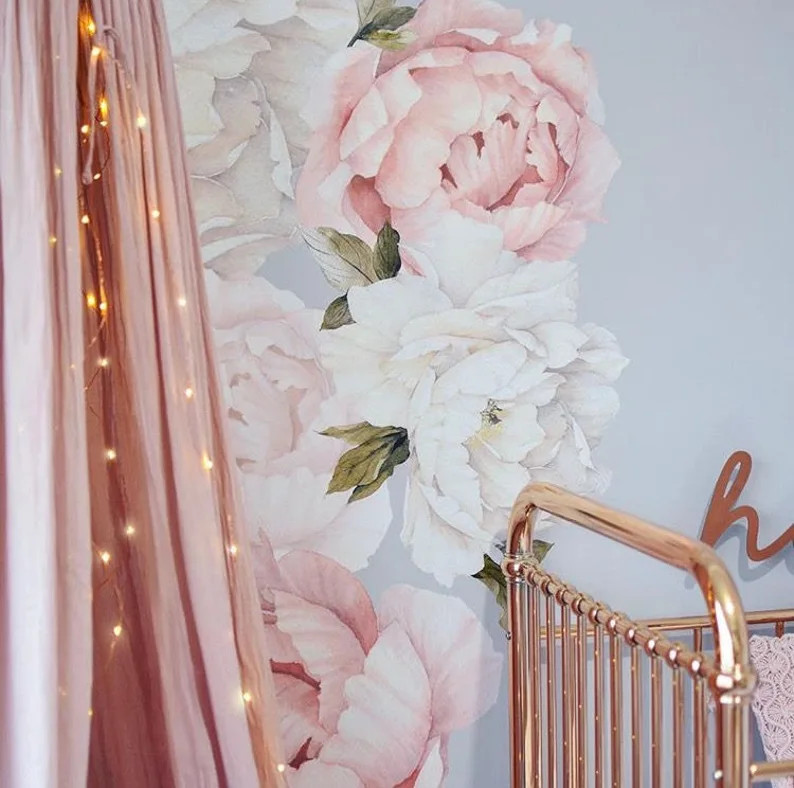 Peony Flower Wall Decals/ Nursery Decals/ Floral Decals/ Peonies Decals/ Flower Decals/ Nursery S... | Etsy (US)