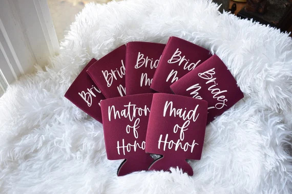 Maroon Burgundy Bridesmaid Proposal Can Cooler \\ Bridesmaid, Maid or Matron of Honor, Bridal Par... | Etsy (US)