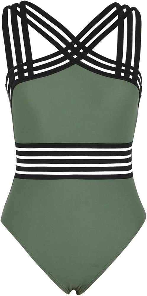 Hilor Women's One Piece Swimwear Front Crossover Swimsuits Hollow Bathing Suits Monokinis | Amazon (US)