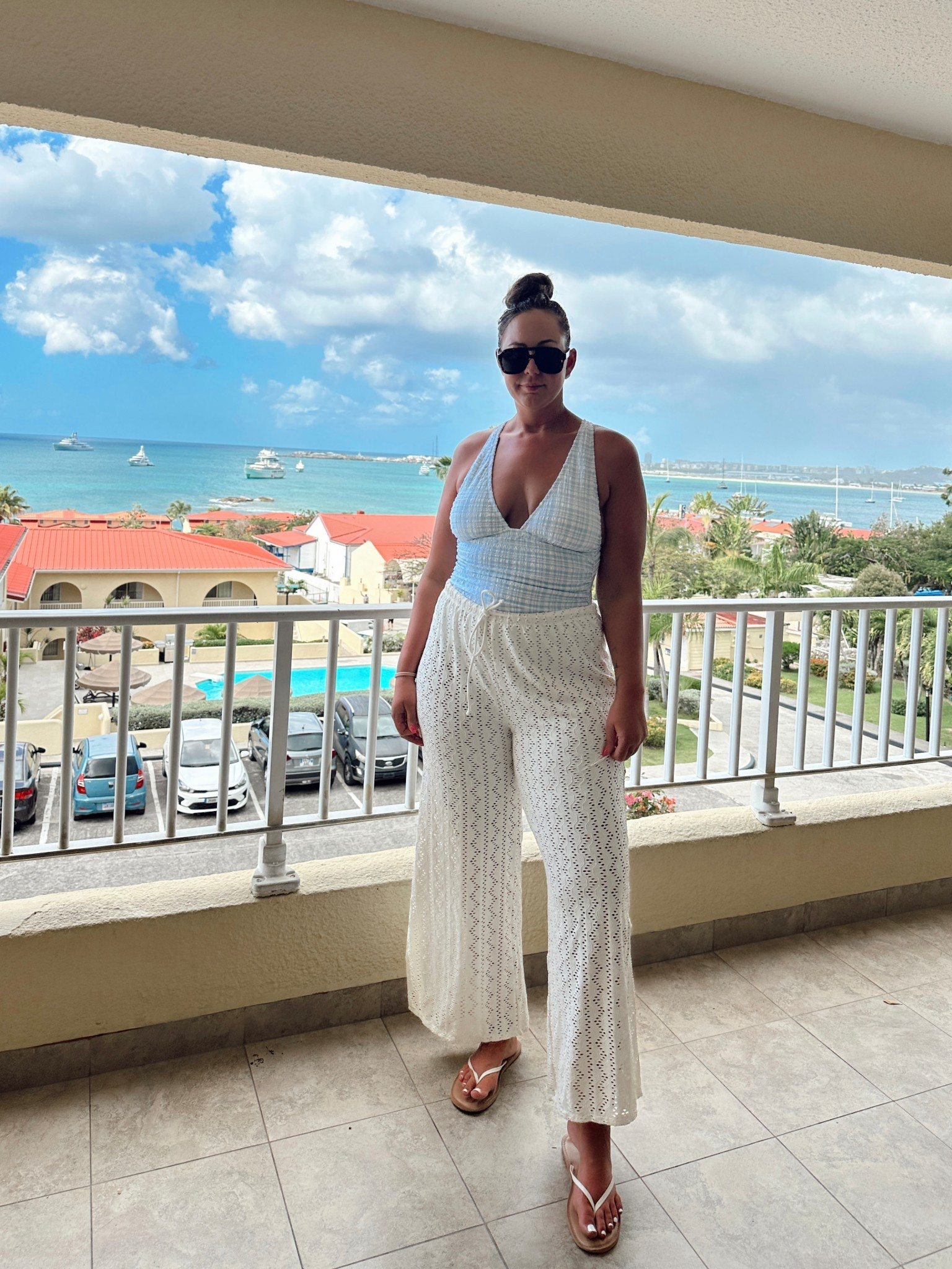 Love this Target one piece swimsuit and these crochet pants coverup! Wearing a large in both ☀️ swimsuit is tall girl friendly. Pants are more cropped on me - I am 5’11 for reference 

Target style
Target swim
Vacation style
Vacation beach outfits
Spring break outfits 2026
Beach day outfit 
#ltkswim

#LTKTravel
