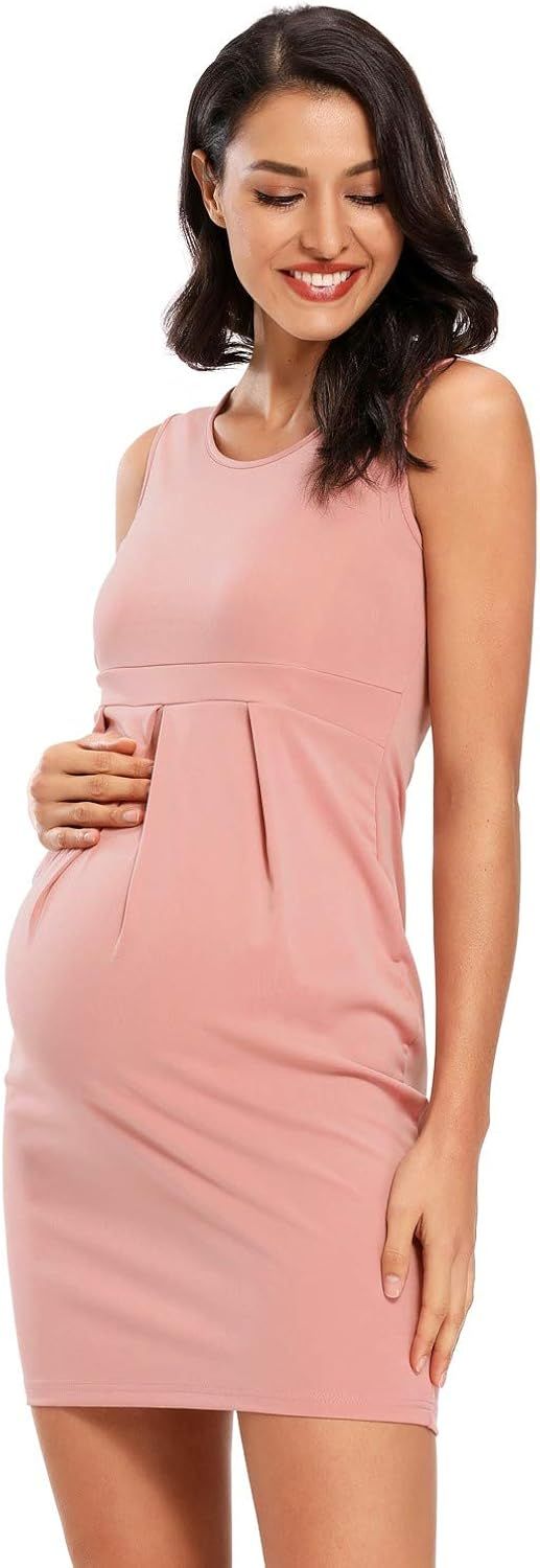 CareGabi Women’s Maternity Dress Sleeveless Front Pleat Pregnancy Tank Dress Casual and Elegant... | Amazon (US)