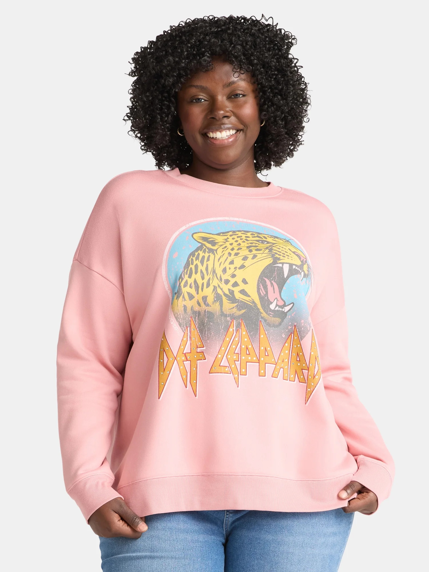 Terra & Sky Women's Plus Embellished Def Leppard Graphic Sweatshirt with Long Sleeves, Sizes 0X-5... | Walmart (US)