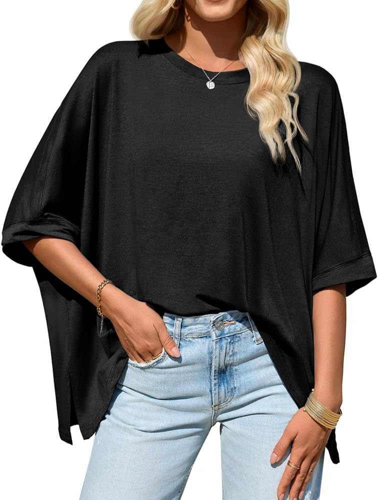 Tankaneo Womens Oversized Tshirts Batwing Short Sleeve Asymmetric Hem Tops Summer Casual Loose Fi... | Amazon (US)