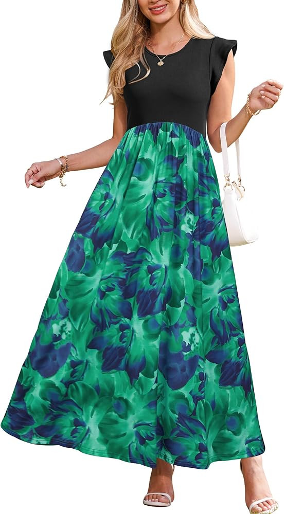 OUGES Women 2025 Spring Summer Dresses Maternity Sleeveless Ribbed Fashion Casual Outfits Maxi Dr... | Amazon (US)