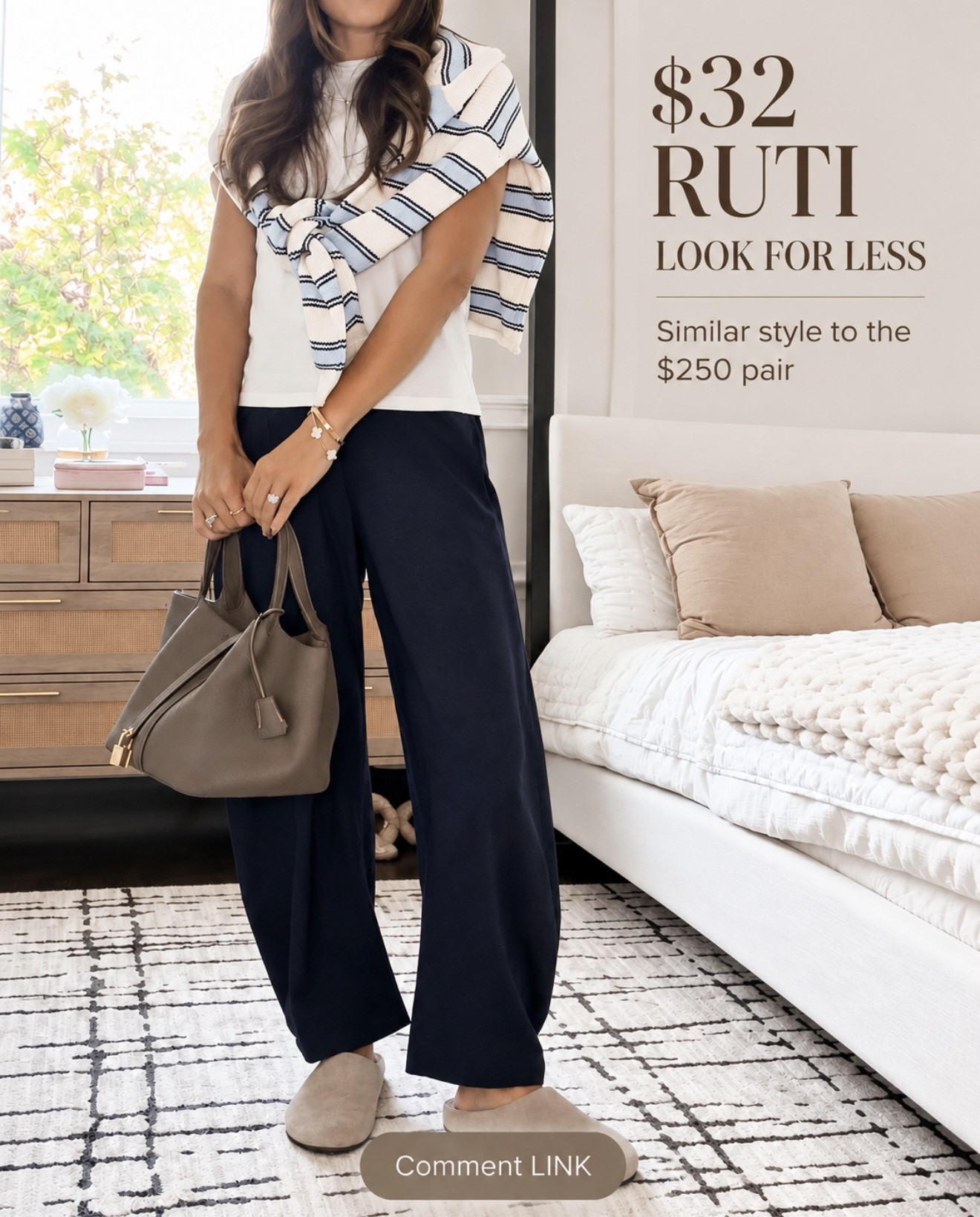 These $32 pants give me the same polished look as the $250 Ruti pair for so much less 🤎 Easy to dress up or keep casual.

💬Comment LINK and I’ll send them your way!