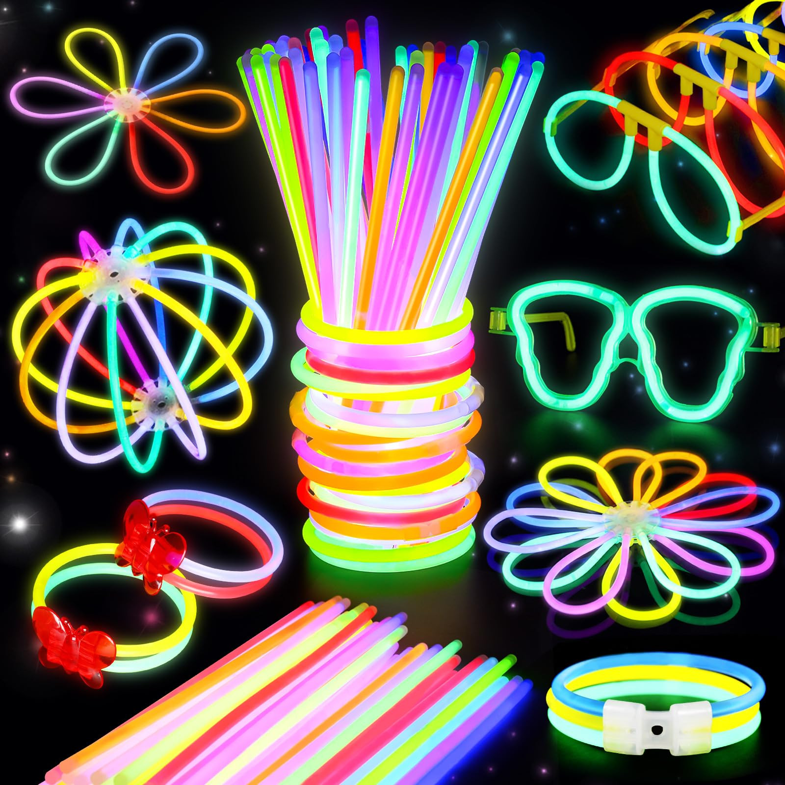 BUDI 467Pcs Glow Sticks Party Favors for Kids Adults 200 GlowStick Bulk 8 Colors 8 Inch & 267 Con... | Amazon (US)