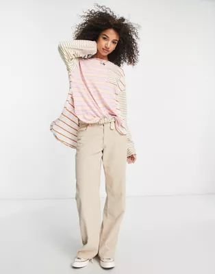 Free People mixed stripe jersey top in peach | ASOS (Global)