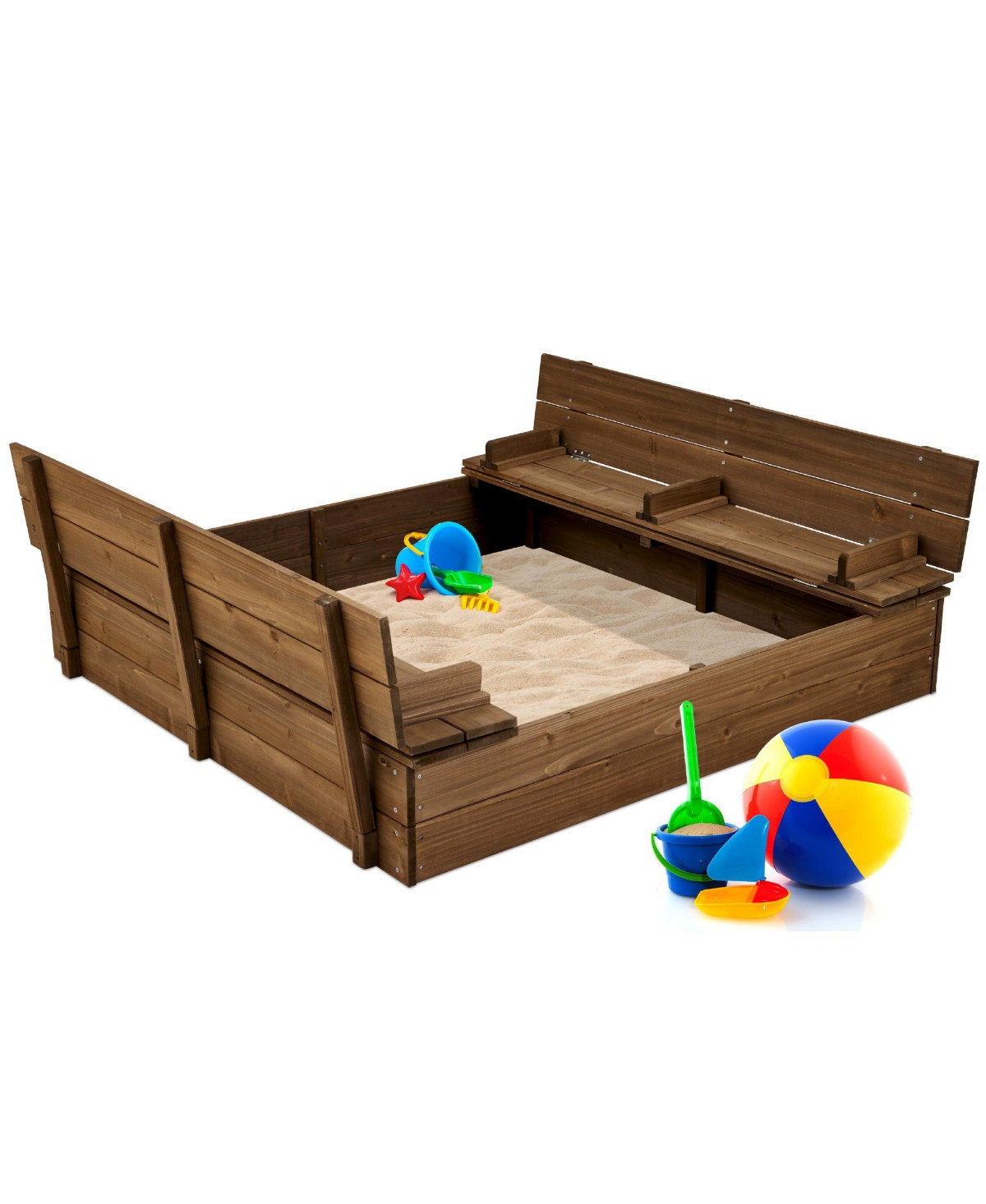 Best Choice Products 47x47-Inch Kids Wooden Outdoor Sandbox w/ 2 Foldable Bench Seats, Sand Protection, Liner - Walnut | Macy's
