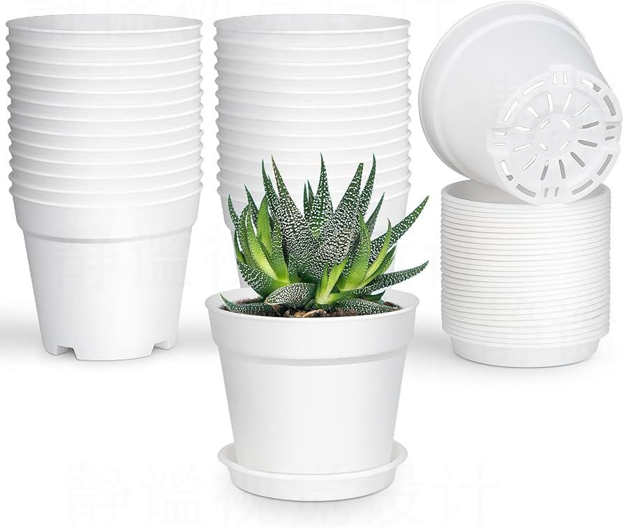 28 Pack 4 inch Small Plant Pots, Plastic Planters with Drainage Holes and Saucers for Flowers Pla... | Amazon (US)