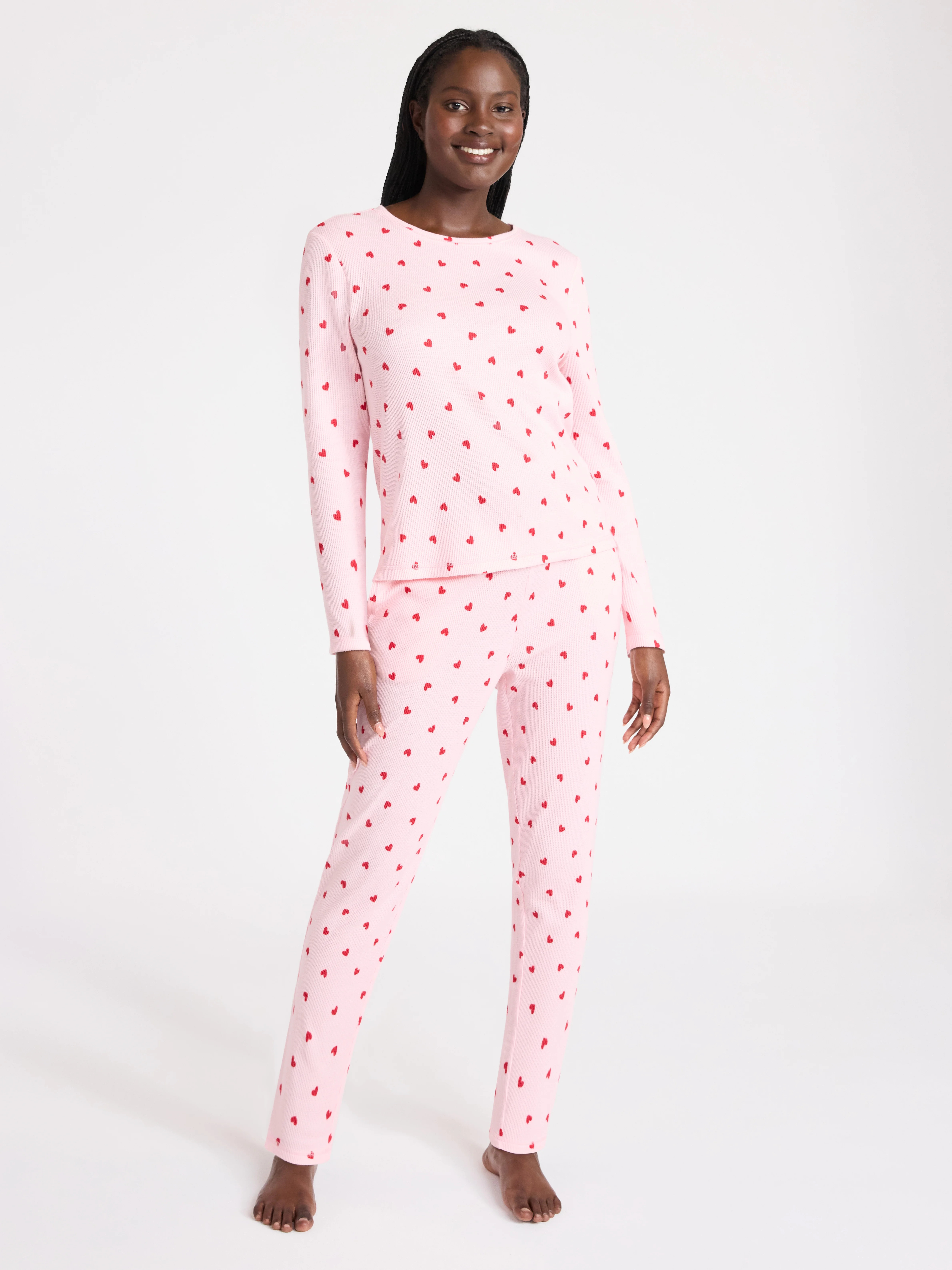 Joyspun Women's Waffle Knit Long Sleeve Top and Joggers Pajama Set, 2-Piece, Sizes S-3X | Walmart (US)