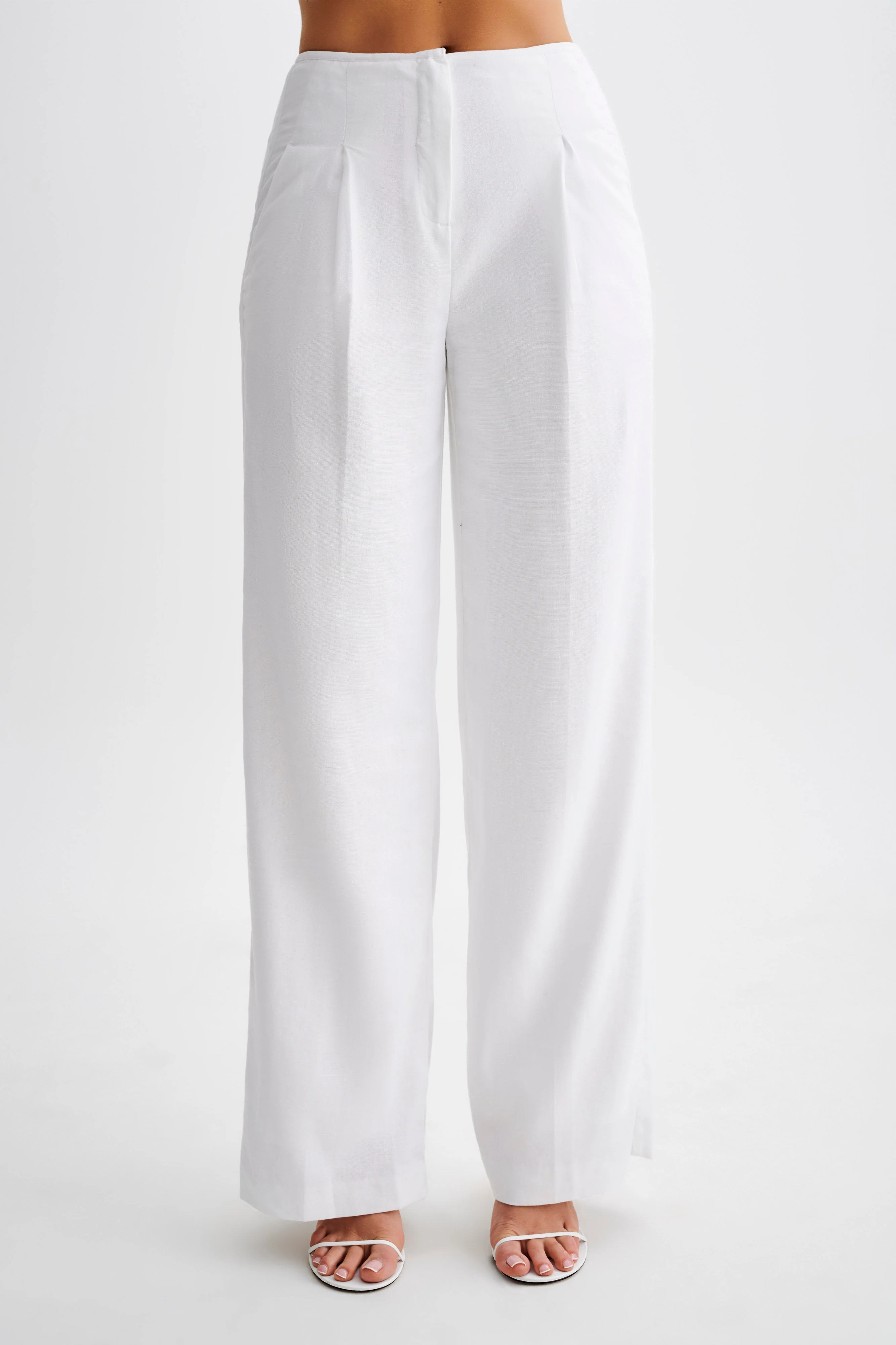 Adrina Straight Leg Linen Pant - White | MESHKI US
