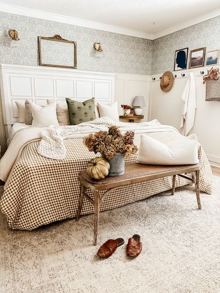 Cozy fall bedroom with layers of autumn bedding and a cozy rug 

#LTKhome #LTKxPrime #LTKSeasonal