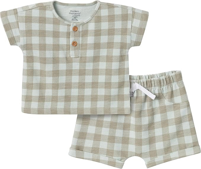 Modern Moments by Gerber Baby Boys 2-piece Short-sleeve Henley Shirt and Short Set | Amazon (US)