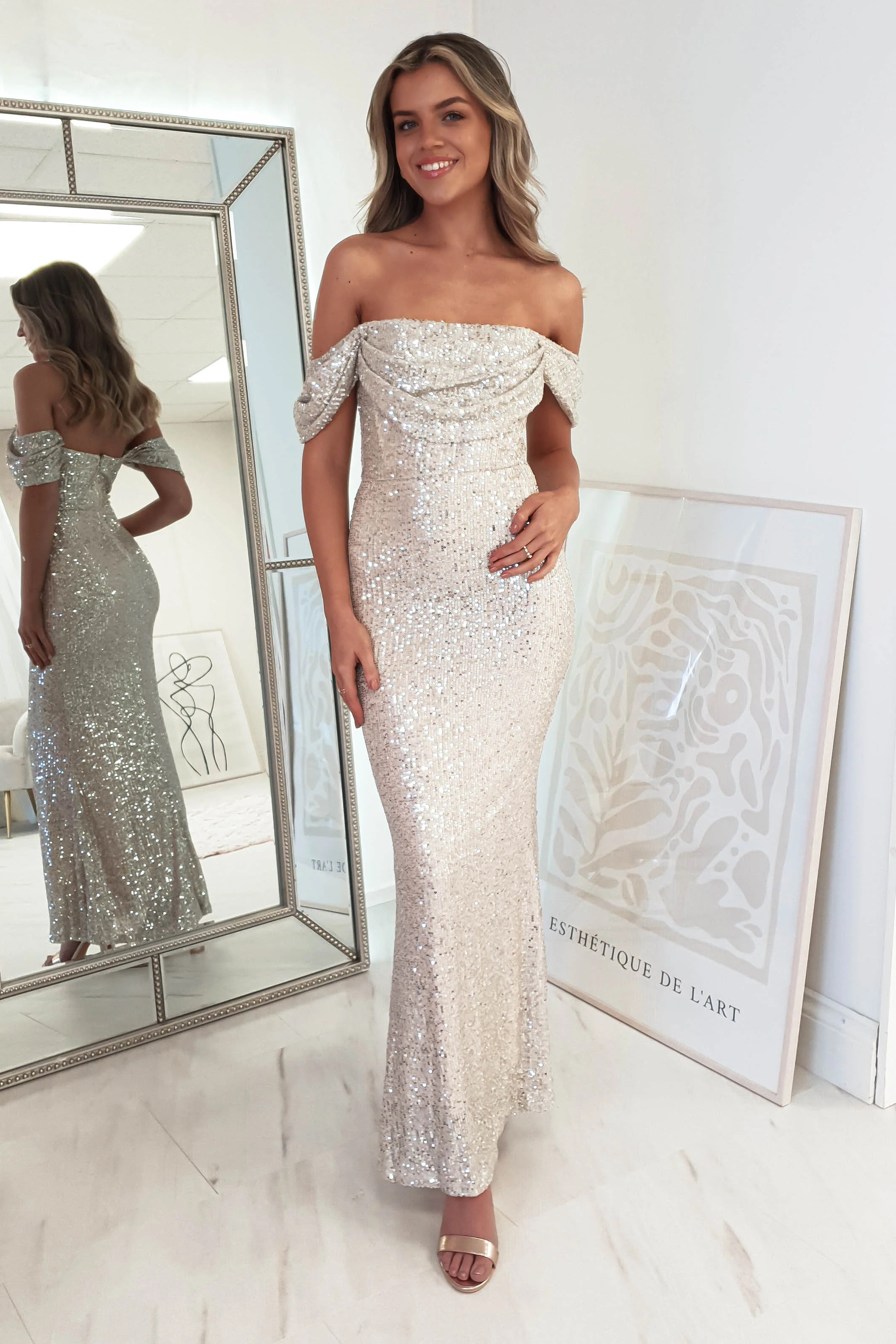 Haidy Sequin Maxi Dress | Champagne | Oh Hello Clothing