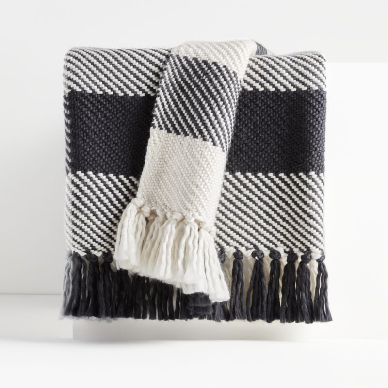 Styles 70"x55" Grey Plaid Fringe Throw Blanket + Reviews | Crate and Barrel | Crate & Barrel