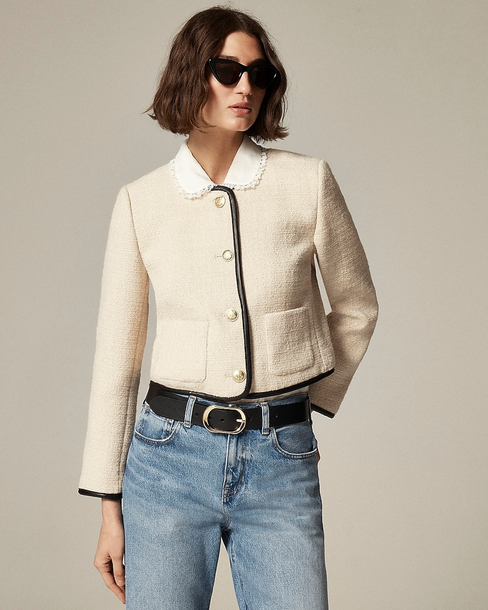 Tweed lady jacket with leather trim | J. Crew US
