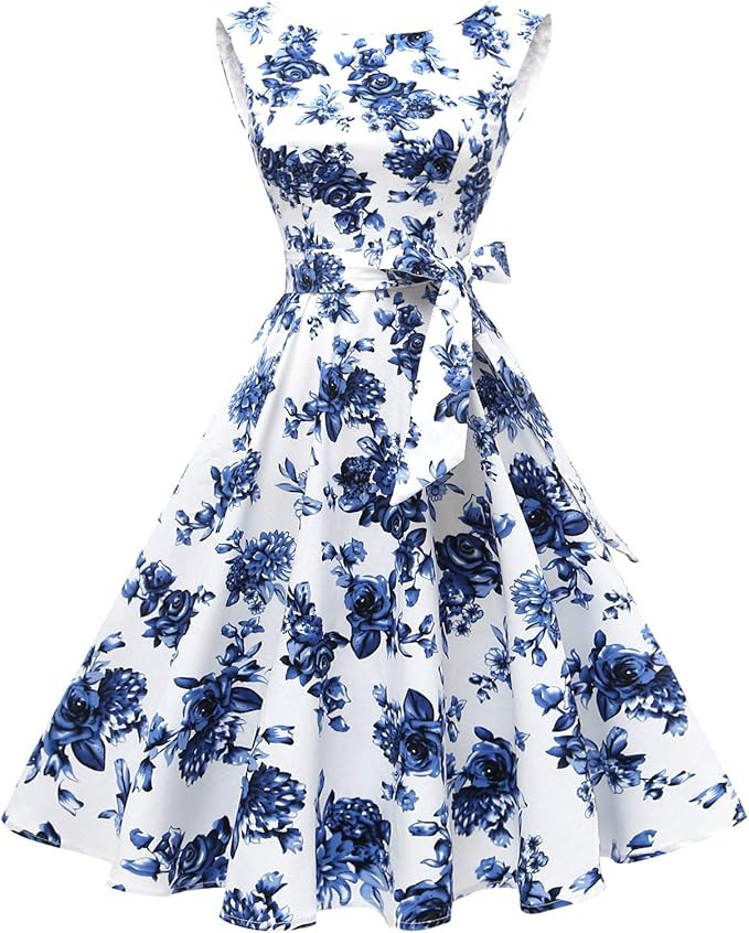 Hanpceirs Women's Boatneck Sleeveless Swing Vintage 1950s Cocktail Dress | Amazon (US)