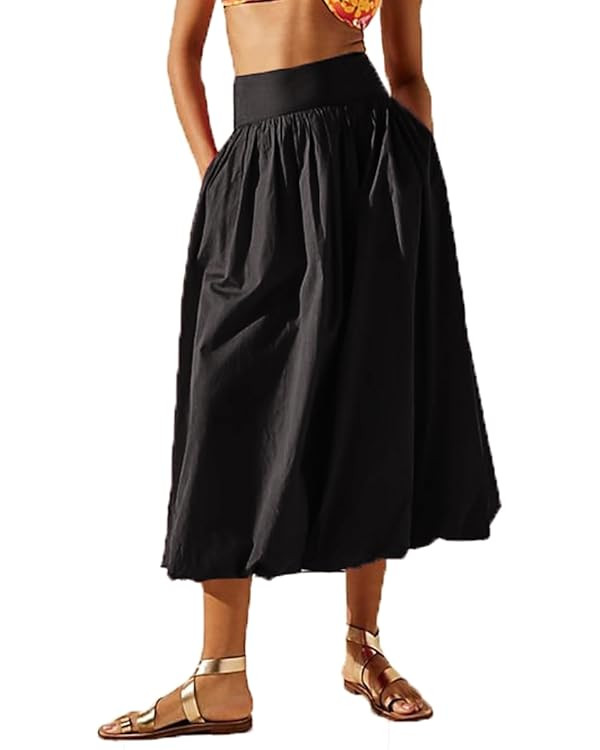NUFIWI Women Y2k Bubble Maxi Skirt Low Elastic Waist A Line Long Skirt Summer Casual Ruffle Pleat... | Amazon (US)